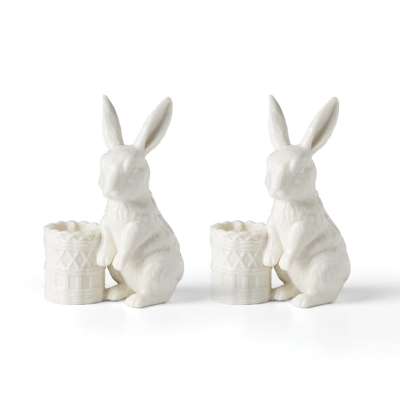 Lenox Wicker Creek Ivory Bunny Easter Porcelain Stick Candle Holders, Set of 2