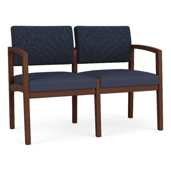 Lenox Wood Reception 2-Seat Tandem Seating / Walnut Wood / Blue / Blue