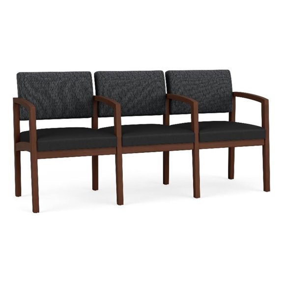 Lenox Wood Reception 3-Seat Tandem Seating / Walnut Wood / Dark Gray / Black