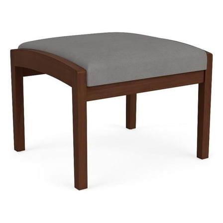 Lenox Wood Reception Waiting 18" 1-Seat Bench / Walnut Wood / Light Gray