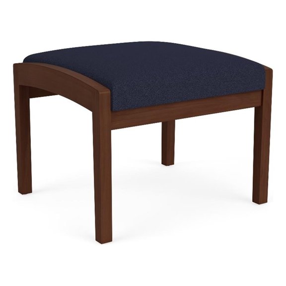 Lenox Wood Reception Waiting 18" 1-Seat Bench / Walnut Wood / Navy Blue