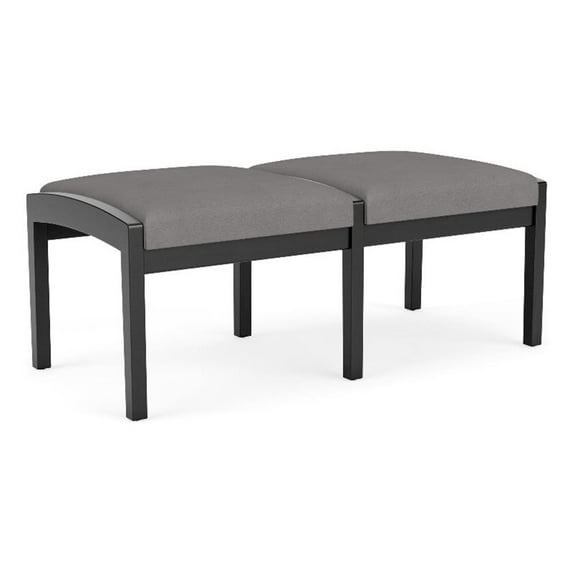 Lenox Wood Reception Waiting 18" 2-Seat Bench / Black Wood / Light Gray