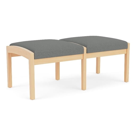 Lenox Wood Reception Waiting 18" 2-Seat Bench / Natural Wood / Light Gray