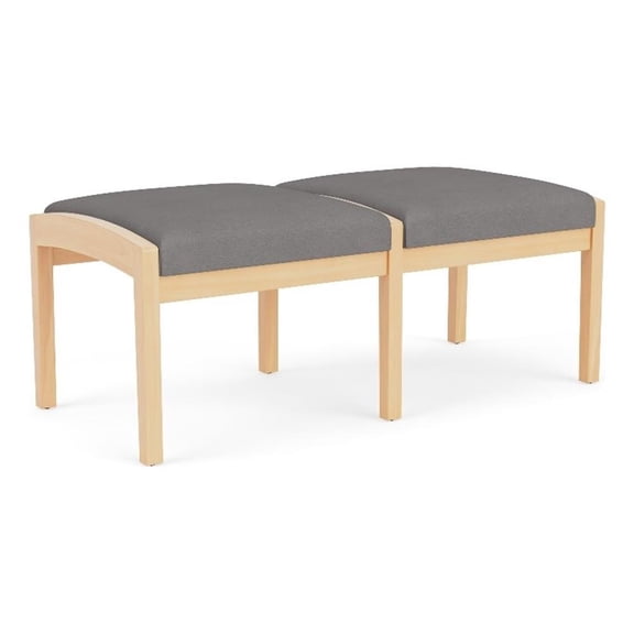 Lenox Wood Reception Waiting 18" 2-Seat Bench / Natural Wood / Light Gray