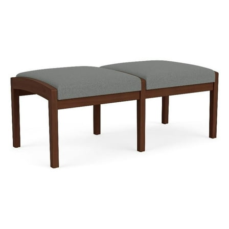 Lenox Wood Reception Waiting 18" 2-Seat Bench / Walnut Wood / Light Gray