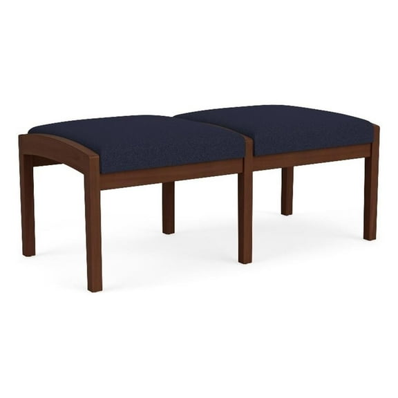 Lenox Wood Reception Waiting 18" 2-Seat Bench / Walnut Wood / Navy Blue