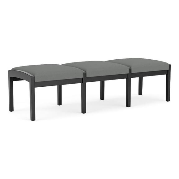 Lenox Wood Reception Waiting 18" 3-Seat Bench / Black Wood / Light Gray