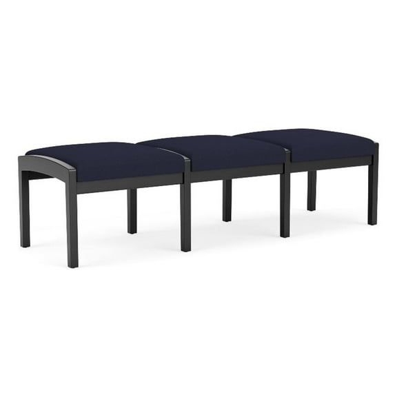 Lenox Wood Reception Waiting 18" 3-Seat Bench / Black Wood / Navy Blue