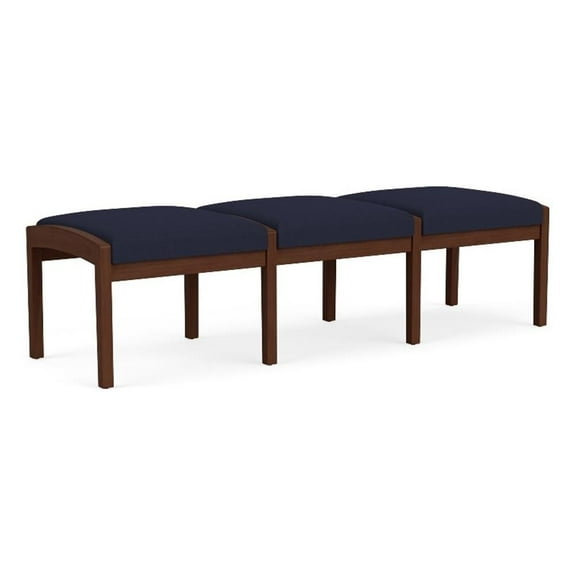 Lenox Wood Reception Waiting 18" 3-Seat Bench / Walnut Wood / Navy Blue