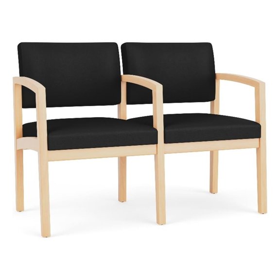Lenox Wood Reception Waiting 2-Seat Tandem Seating / Natural Wood / Black
