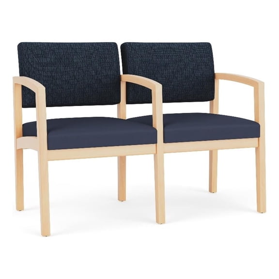 Lenox Wood Reception Waiting 2-Seat Tandem Seating / Natural Wood / Blue / Blue