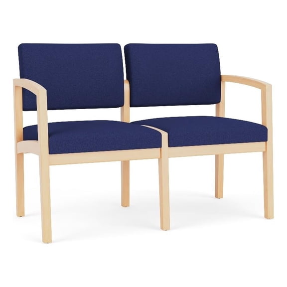 Lenox Wood Reception Waiting 2-Seat Tandem Seating / Natural Wood / Blue