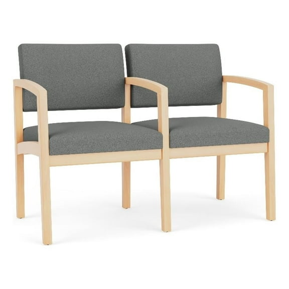 Lenox Wood Reception Waiting 2-Seat Tandem Seating / Natural Wood / Light Gray