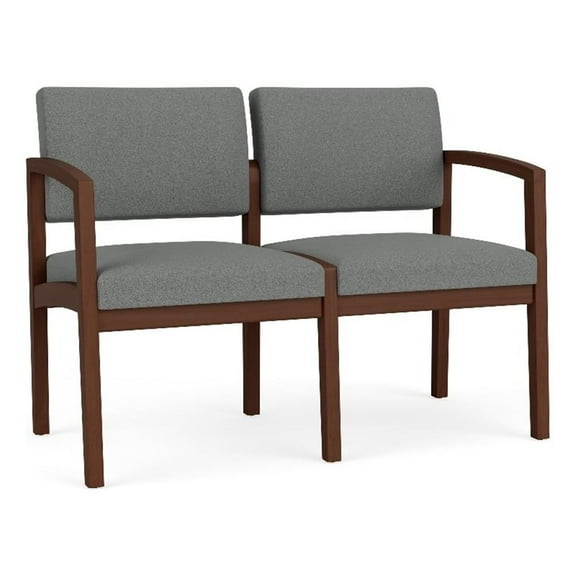 Lenox Wood Reception Waiting 2-Seat Tandem Seating / Walnut Wood / Light Gray