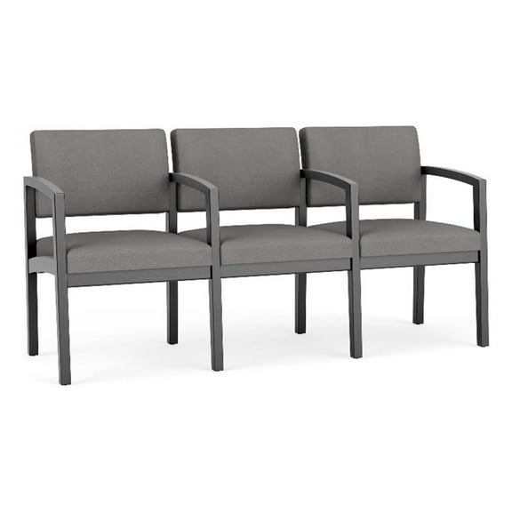 Lenox Wood Reception Waiting 3-Seat Tandem Seating / Black Wood / Light Gray