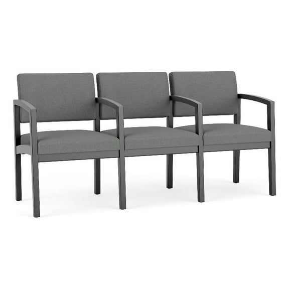 Lenox Wood Reception Waiting 3-Seat Tandem Seating / Black Wood / Light Gray
