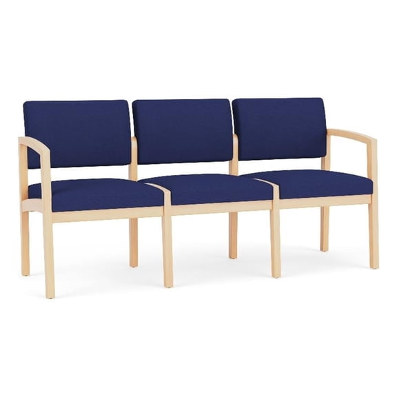 Lenox Wood Reception Waiting 3-Seat Tandem Seating / Natural Wood / Blue