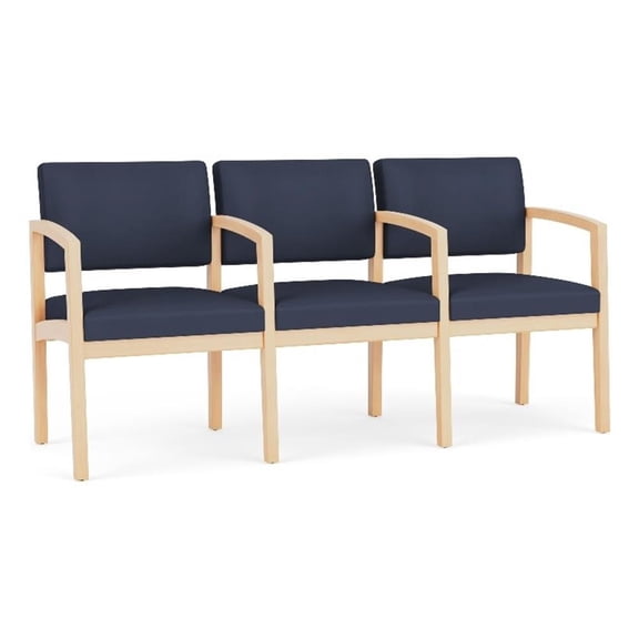 Lenox Wood Reception Waiting 3-Seat Tandem Seating / Natural Wood / Blue