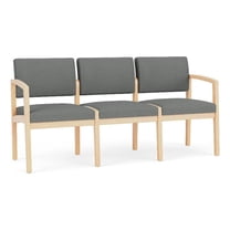 Lenox Wood Reception Waiting 3-Seat Tandem Seating / Natural Wood / Light Gray