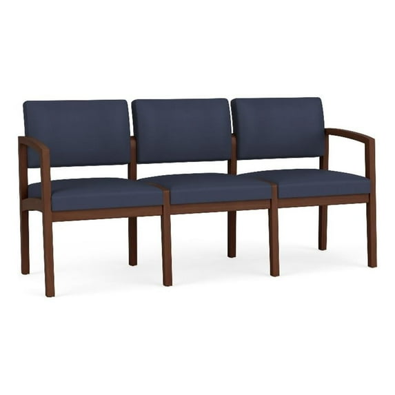 Lenox Wood Reception Waiting 3-Seat Tandem Seating / Walnut Wood / Blue