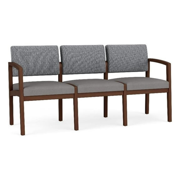 Lenox Wood Reception Waiting 3-Seat Tandem Seating / Walnut Wood / Gray / Gray