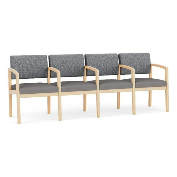 Lenox Wood Reception Waiting 4-Seat Tandem Seating / Natural Wood / Gray / Gray