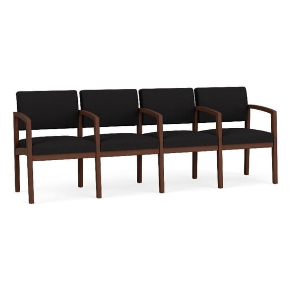 Lenox Wood Reception Waiting 4-Seat Tandem Seating / Walnut Wood / Black