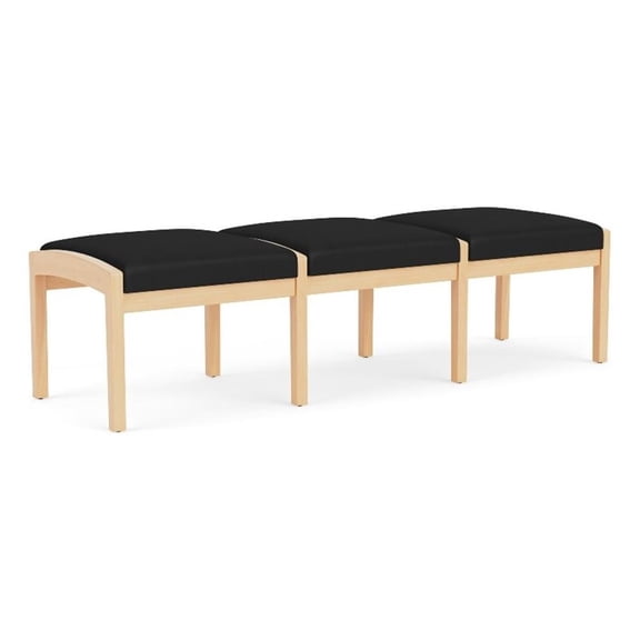 Lenox Wood Reception Waiting Room 18" 3-Seat Bench / Natural Wood / Black