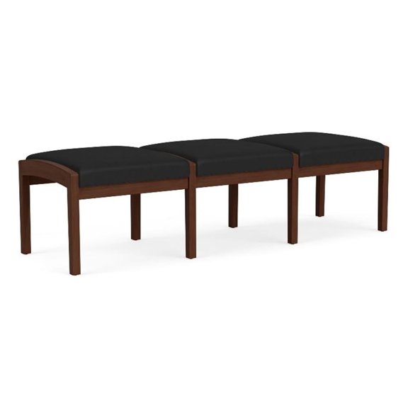 Lenox Wood Reception Waiting Room 18" 3-Seat Bench / Walnut Wood / Black