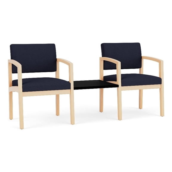 Lenox Wood Reception 2-Seat Tandem Center Table / Natural Wood / Navy Blue