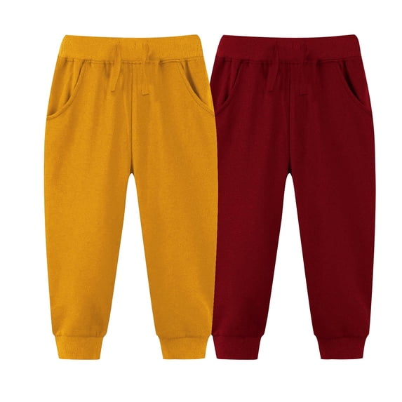 Lenpel 2 Pc Toddler Baby Sweatpants Elastic Waist Solid Casual Athletic Pants Drawstring Joggers for Girls Boys