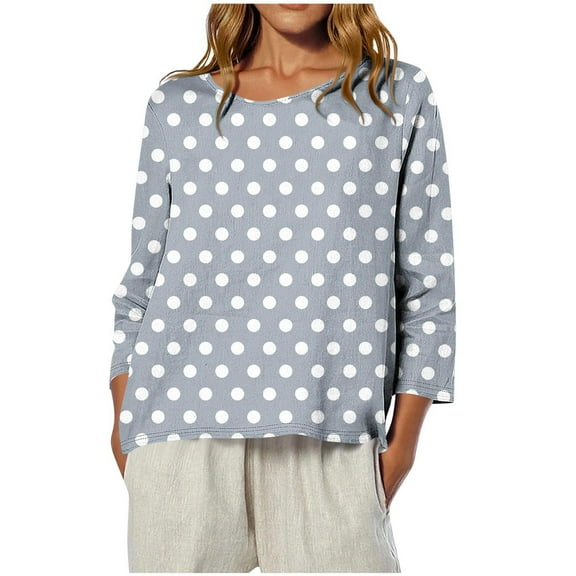 Lenpel 3/4 Length Sleeve Women's Tops Trendy Crew Neck Curved Hem Printed Oversized T Shirts Casual Loose Tee Blouses(Gray,Medium)