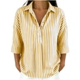 thumbnail image 1 of Lenpel 3/4 Length Sleeve Womens Tops Striped Fall Trendy Button Lapel Shirts Dressy Casual Oversized Lightweight Blouses, 1 of 5