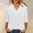 thumbnail image 1 of Lenpel 3/4 Length Sleeve Womens Tops Trendy Scalloped V Neck Basic Shirts Lightweight Casual Loose Comfy Soft Blouses, 1 of 6
