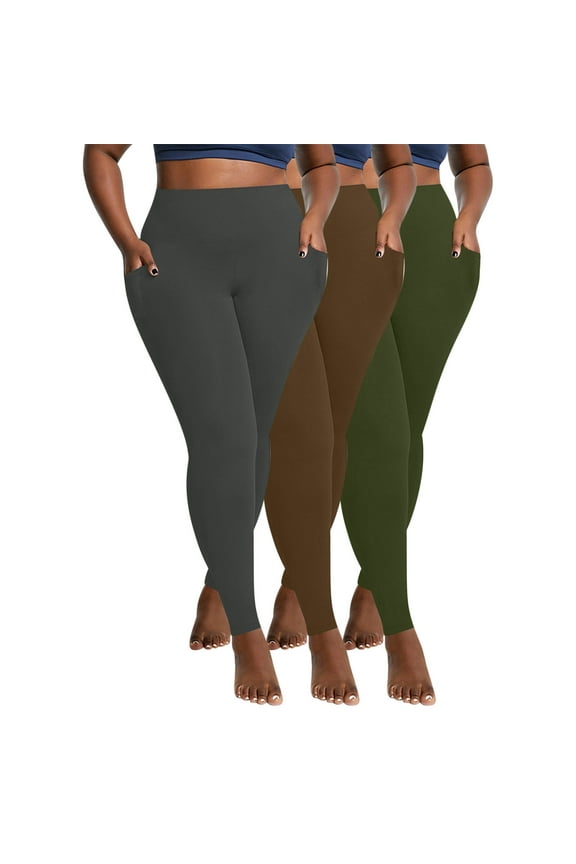 3 Pc Leggings for Women Plus Size Soft High Waisted Full Length Solid Workout Tights Stretchy Yoga Pants