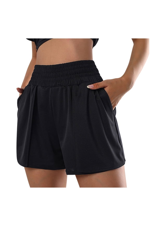 Athletic Shorts for Women Elastic High Waisted 2 in 1 Running Shorts Workout Gym Shorts with Pockets