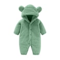 thumbnail image 1 of Lenpel Baby Boys Girls Jumpsuits Newborn Warm Cute Long Sleeve Hooded Fluffy Fleece Rompers Plain Plush Outwear Fall Winter Outfits(Green,3-6Months), 1 of 6