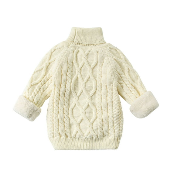Lenpel Baby Boys Girls' Sweaters Cable Knitted Turtleneck Fleece Lined Toddler Winter Clothes Warm Pullover Tops