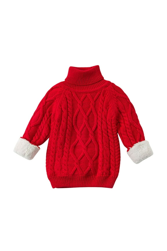 Baby Boys Girls' Sweaters Cable Knitted Turtleneck Fleece Lined Toddler Winter Clothes Warm Pullover Tops