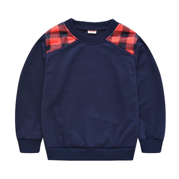Lenpel Baby Boys' Sweatshirts Crew Neck Long Sleeve Soft Cotton Red Plaid Pullover Tops Fall Winter Clothes