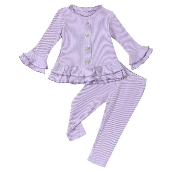 Lenpel Baby Clothes for Girls Toddler Fall Winter Cute Ruffle Long Sleeve Ribbed Shirts Pants 2Pcs Infant Outfits Set