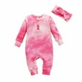 thumbnail image 1 of Lenpel Baby Girl Clothes Newborn Infant Ribbed Long Sleeve Button Tie Dye Rompers Soft Cotton Jumpsuits with Headband, 1 of 6
