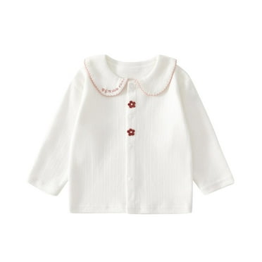 Lenpel Baby Girls' Fall Outfits Cute Cotton Long Sleeve Embroidered Lapel Button down Shirts Spring Fall Clothes