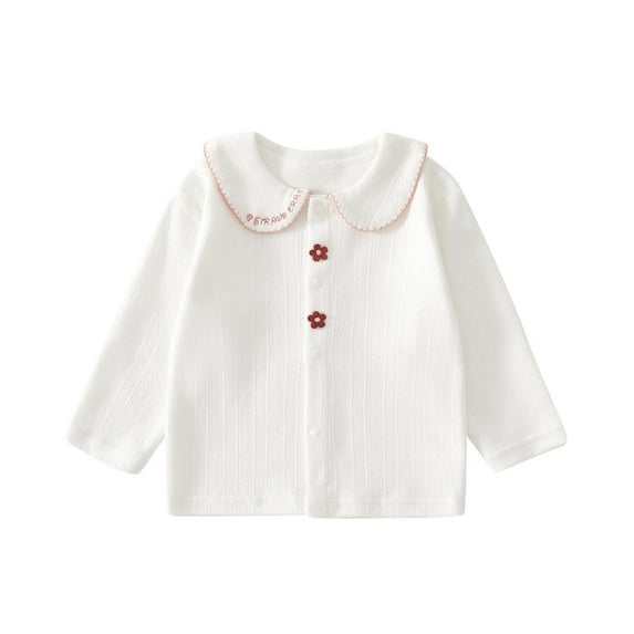 Lenpel Baby Girls' Fall Outfits Cute Cotton Long Sleeve Embroidered Lapel Button down Shirts Spring Fall Clothes