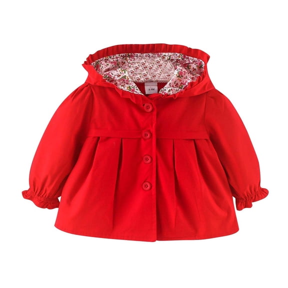 Lenpel Baby Girls' Hoodies Infant Lightweight Long Sleeve Button down Cute Ruffle Trench Coat Spring Fall Jacket