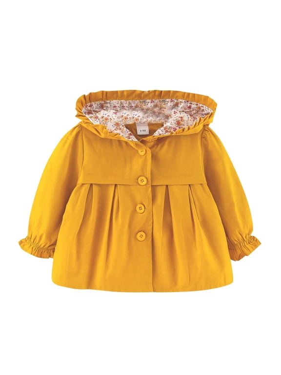 Baby Girls' Hoodies Infant Lightweight Long Sleeve Button down Cute Ruffle Trench Coat Spring Fall Jacket
