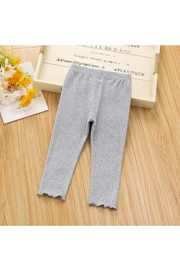 Baby Girls' Leggings Toddler Cotton Ribbed Elastic Waist Full Length Ruffle Footless Tights Slim Stretchy Pants