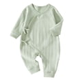 thumbnail image 1 of Lenpel Baby Kimono Rompers Long Sleeve Solid Color Onesies Trendy Side Bow Tie Infant Wrap Jumpsuits Fall Clothes(Green,0-1Months), 1 of 6