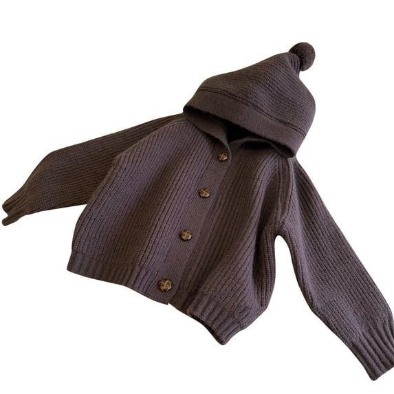 Lenpel Baby Toddlers' Hooded Sweater Long Sleeve Button down Knit Cardigan Cute Fall Outwear for Boys and Girls