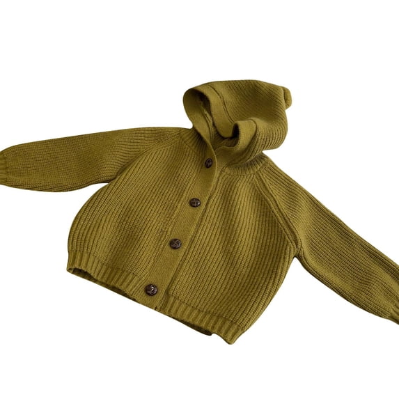 Lenpel Baby Toddlers' Hooded Sweater Long Sleeve Button down Knit Cardigan Cute Fall Outwear for Boys and Girls